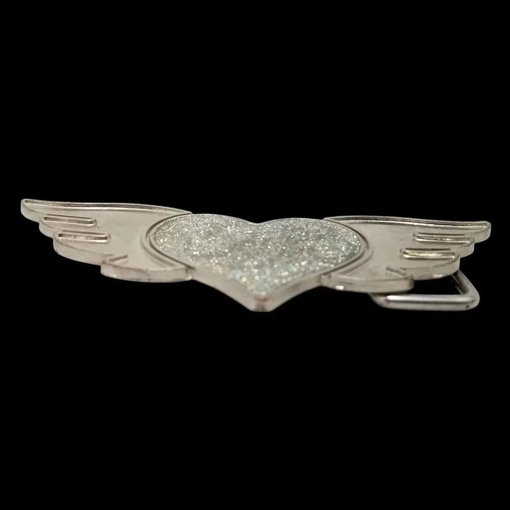 Vintage Belt‎ Buckle Heart With Wings Silhouette Cutout Silver Color